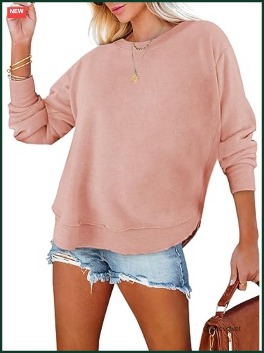 Oversized Crewneck Pullover Sweatshirt Loose Fit Curved Hem Tunic